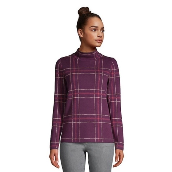 Lands' End Sweaters - Lands' End Plaid Mock Neck Turtleneck Long Sleeve Cotton Blend Sweater Size M